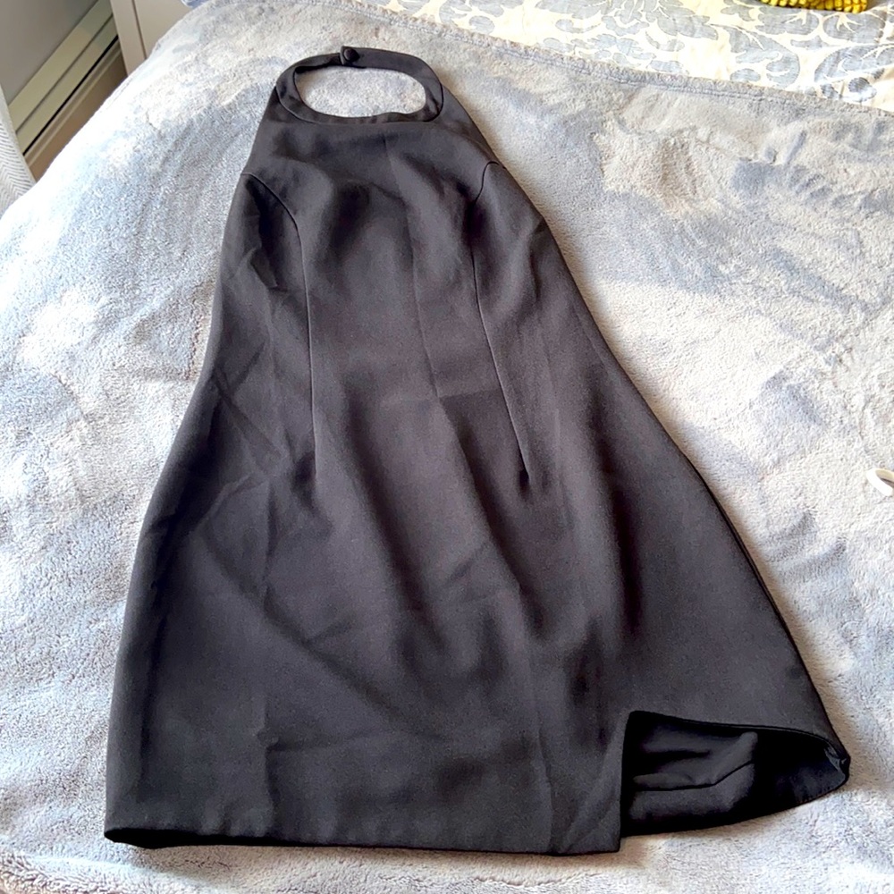 Low back, side slit, short black dress. One of my faves!